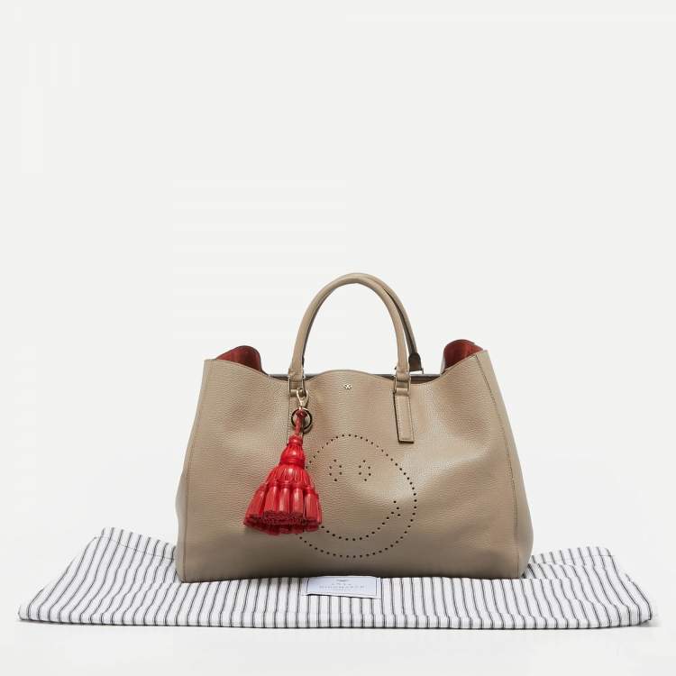 Pre Owned Anya Hindmarch Beige Leather Featherweight Smiley Ebury Tote