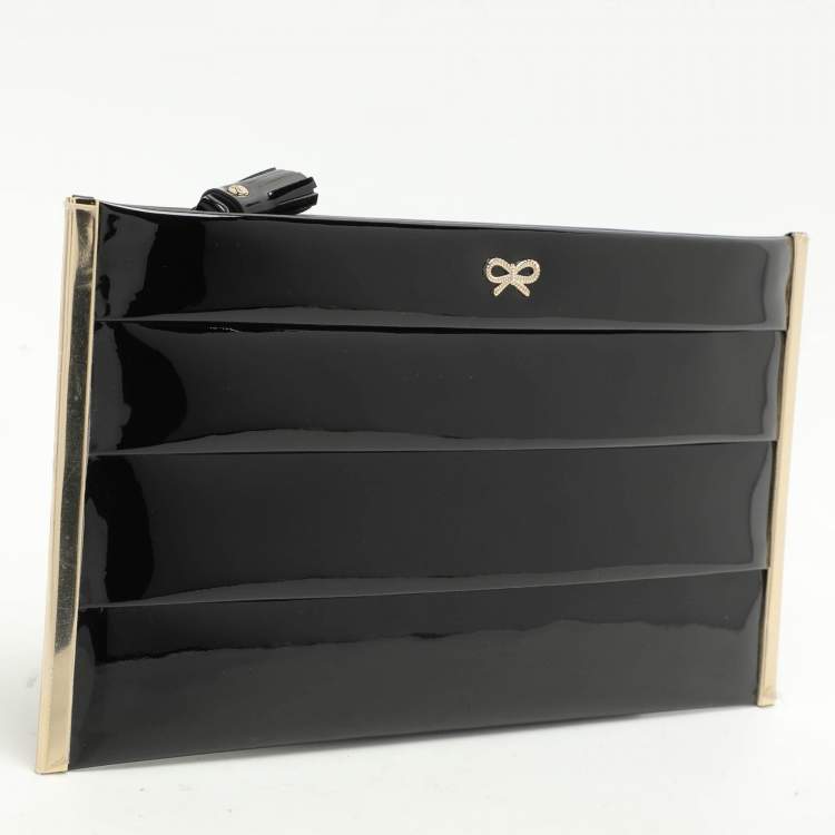 Pre Owned Anya Hindmarch Black Patent Leather Clutch