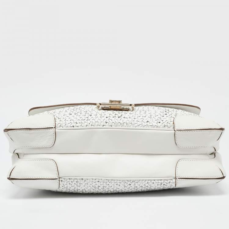 Pre Owned Anya Hindmarch White Woven Leather Flap Top Handle Bag
