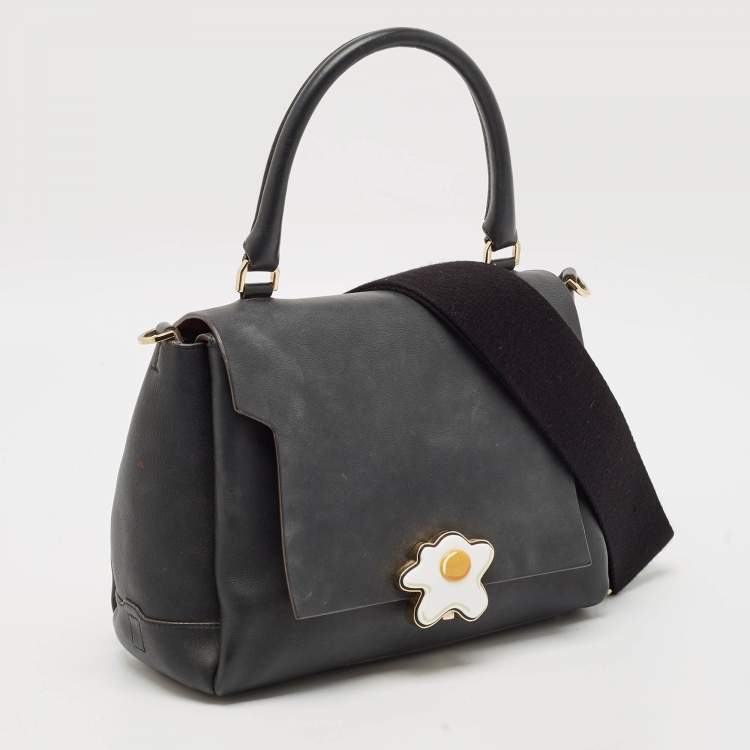 Pre Owned Anya Hindmarch Black Leather Bathurst Lock Egg Top Handle Bag
