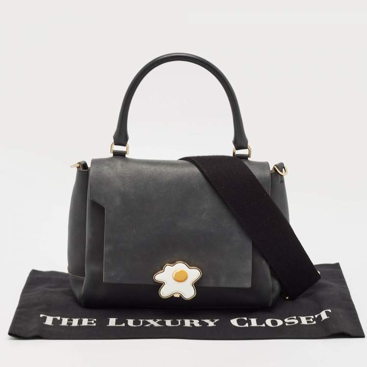 Pre Owned Anya Hindmarch Black Leather Bathurst Lock Egg Top Handle Bag