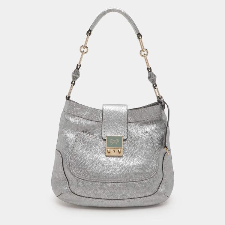 Pre Owned Anya Hindmarch Silver Leather Shoulder Bag