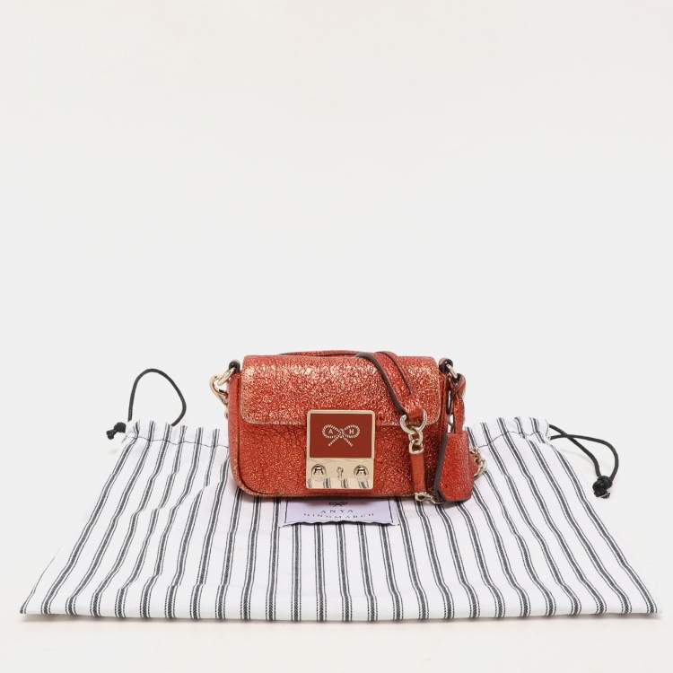Pre Owned Anya Hindmarch Metallic Foil Leather Crossbody Bag