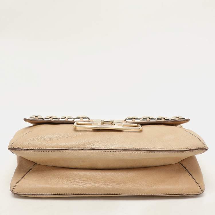 Pre Owned Anya Hindmarch Beige Leather Studded Flap Top Handle Bag