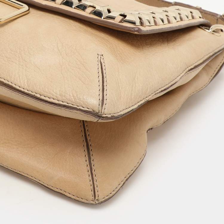 Pre Owned Anya Hindmarch Beige Leather Studded Flap Top Handle Bag