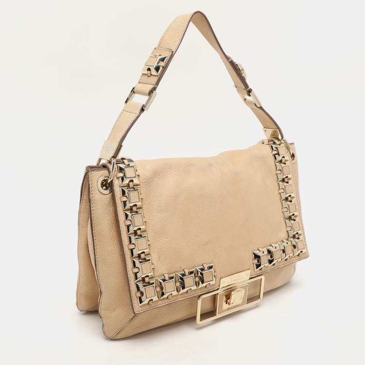 Pre Owned Anya Hindmarch Beige Leather Studded Flap Top Handle Bag