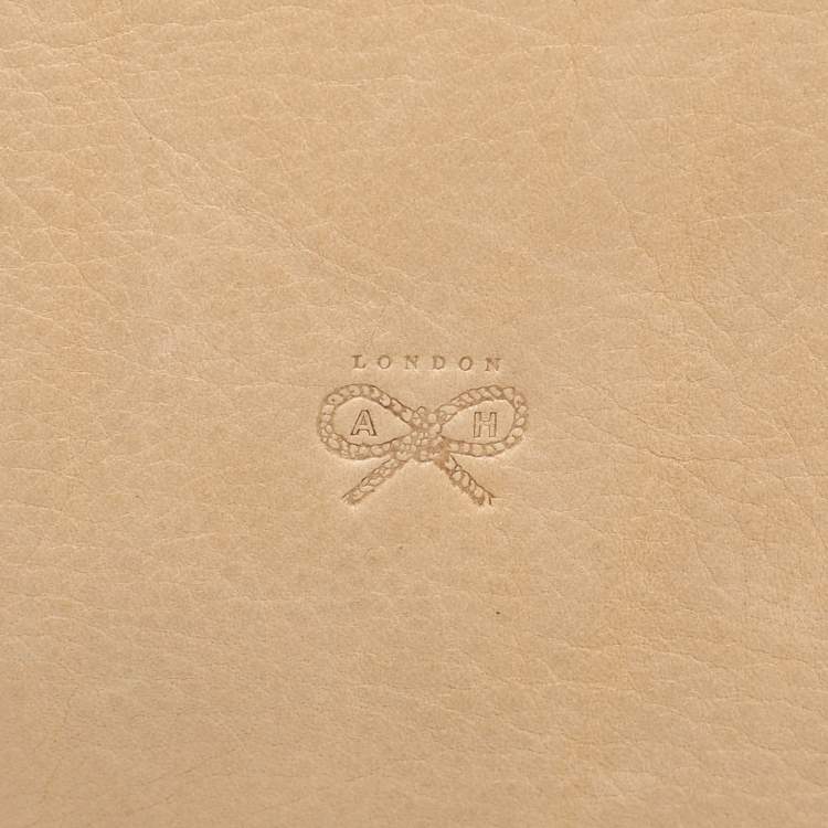 Pre Owned Anya Hindmarch Beige Leather Studded Flap Top Handle Bag