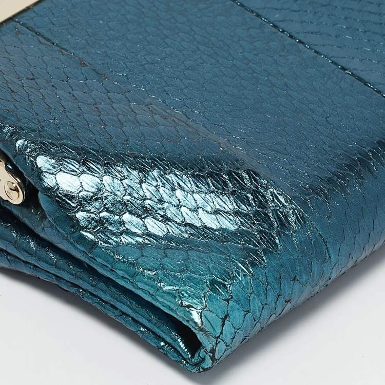 Pre Owned Anya Hindmarch Metallic Blue Watersnake Double Frame Clutch