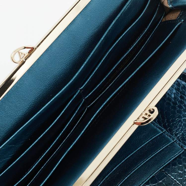Pre Owned Anya Hindmarch Metallic Blue Watersnake Double Frame Clutch