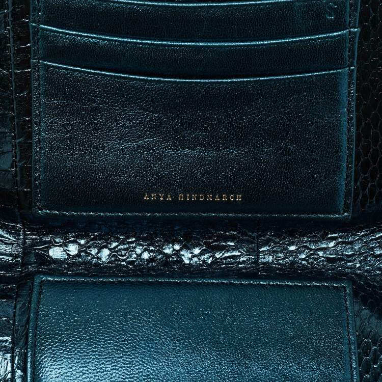 Pre Owned Anya Hindmarch Metallic Blue Watersnake Double Frame Clutch