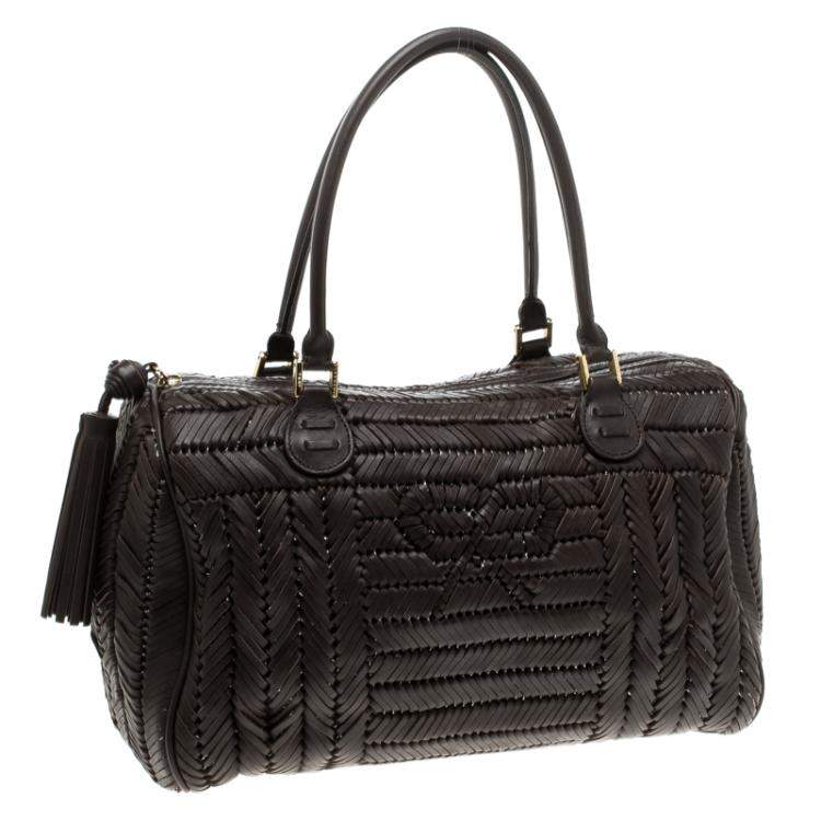 Pre Owned Anya Hindmarch Dark Brown Braided Leather Sydney Bag