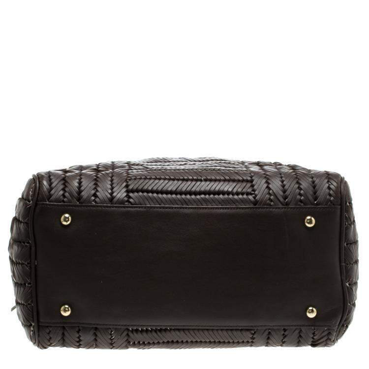 Pre Owned Anya Hindmarch Dark Brown Braided Leather Sydney Bag