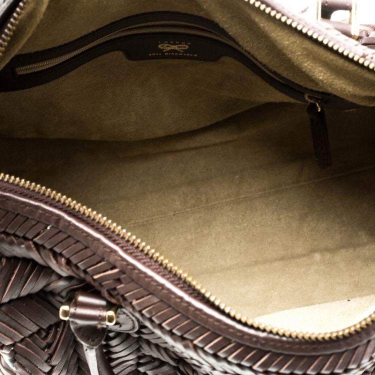 Pre Owned Anya Hindmarch Dark Brown Braided Leather Sydney Bag