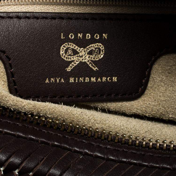 Pre Owned Anya Hindmarch Dark Brown Braided Leather Sydney Bag