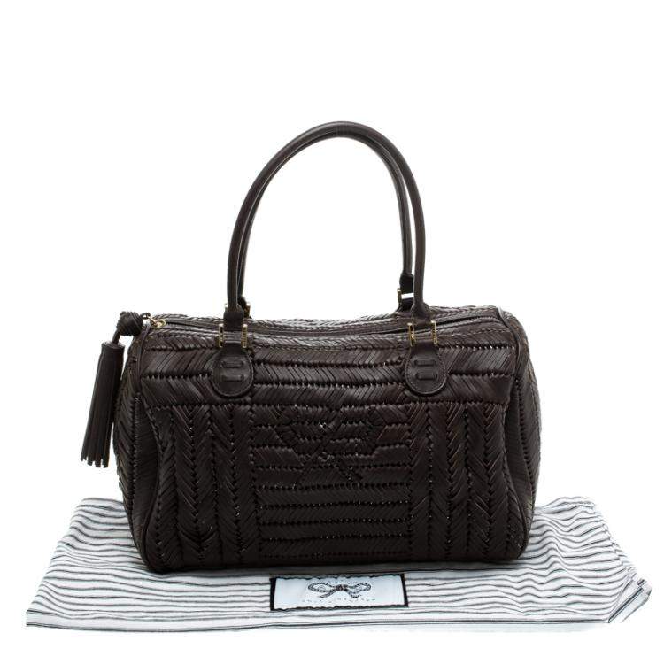 Pre Owned Anya Hindmarch Dark Brown Braided Leather Sydney Bag