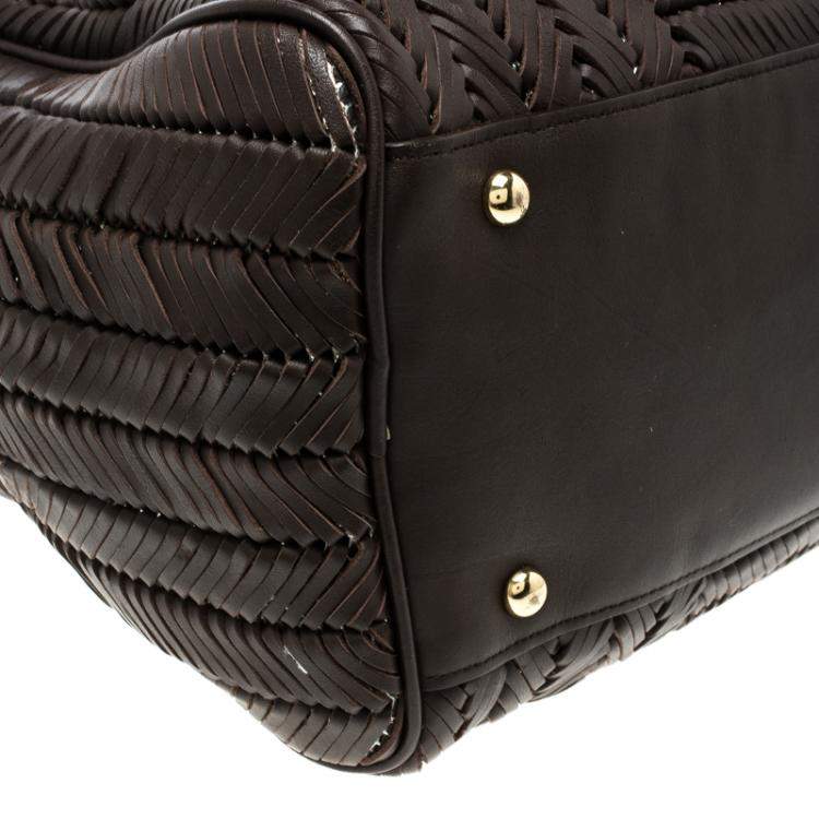 Pre Owned Anya Hindmarch Dark Brown Braided Leather Sydney Bag