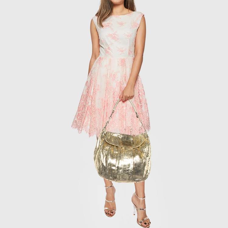 Pre Owned Anya Hindmarch Metallic Gold Python Flap Shoulder Bag