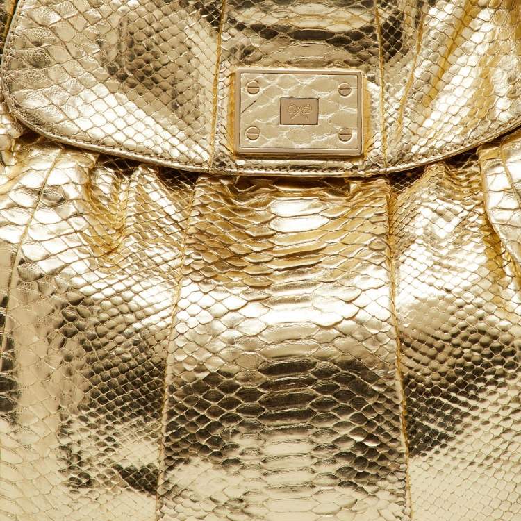 Pre Owned Anya Hindmarch Metallic Gold Python Flap Shoulder Bag