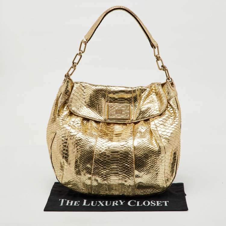 Pre Owned Anya Hindmarch Metallic Gold Python Flap Shoulder Bag