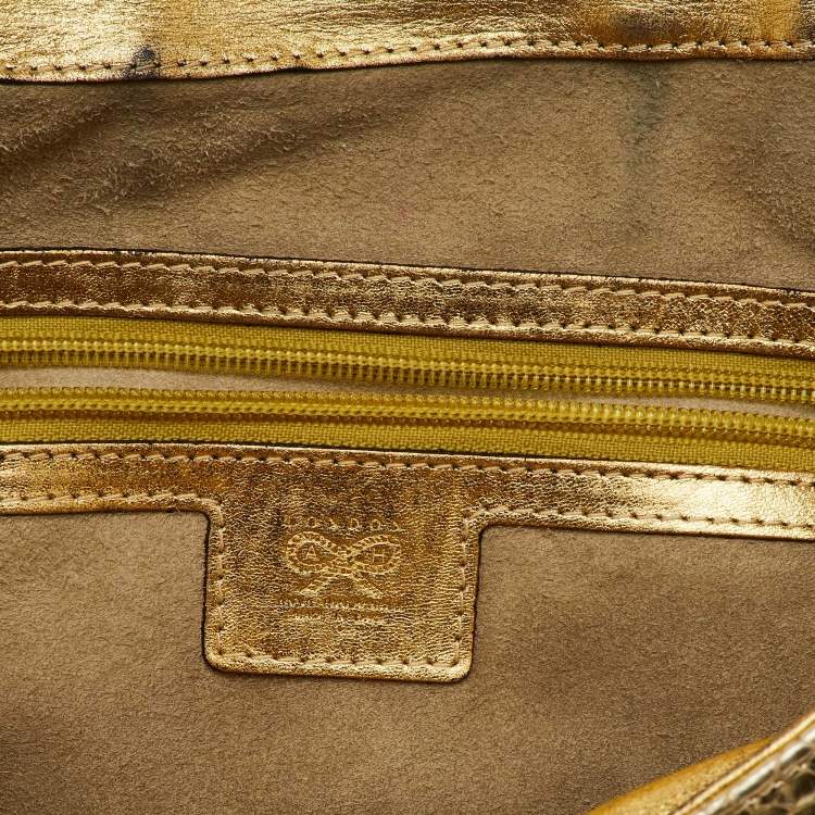 Pre Owned Anya Hindmarch Metallic Gold Python Flap Shoulder Bag