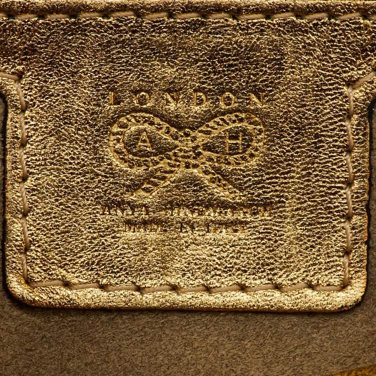 Pre Owned Anya Hindmarch Metallic Gold Python Flap Shoulder Bag