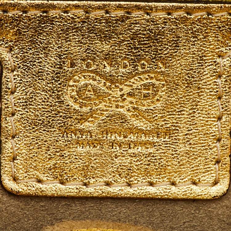 Pre Owned Anya Hindmarch Metallic Gold Python Flap Shoulder Bag