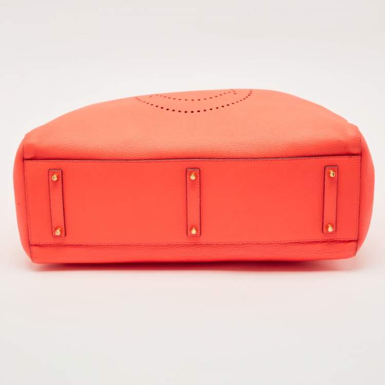 Pre Owned Anya Hindmarch Neon Orange Leather Featherweight Smiley Ebury Tote