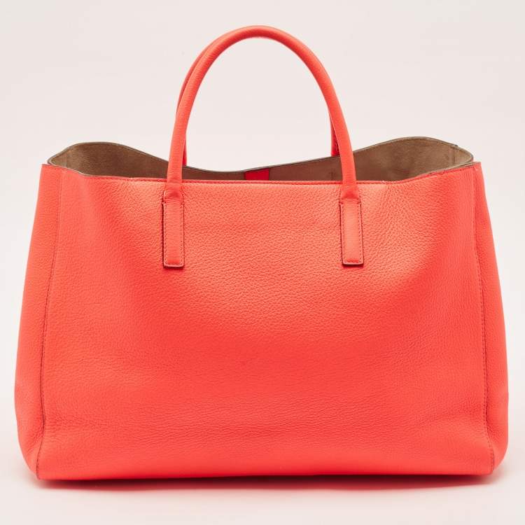 Pre Owned Anya Hindmarch Neon Orange Leather Featherweight Smiley Ebury Tote