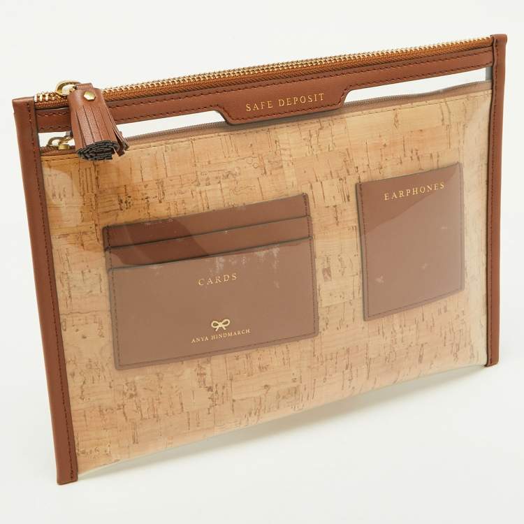 Pre Owned Anya Hindmarch Brown/Transparent Leather and PVC Safe Deposit Pouch