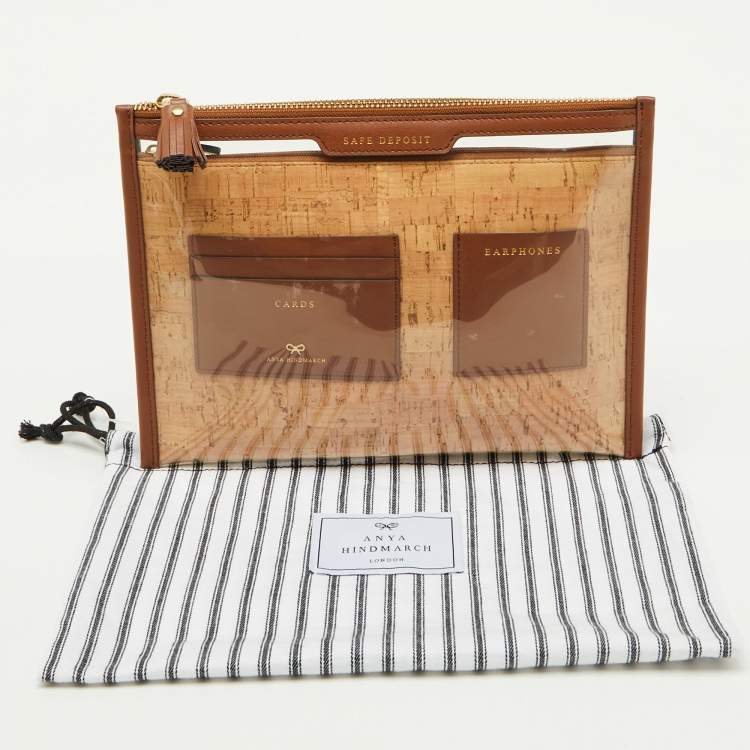 Pre Owned Anya Hindmarch Brown/Transparent Leather and PVC Safe Deposit Pouch