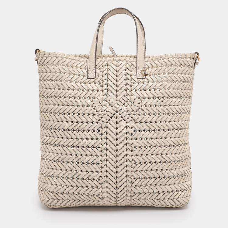 Pre Owned Anya Hindmarch Cream Woven Leather Neeson Tote