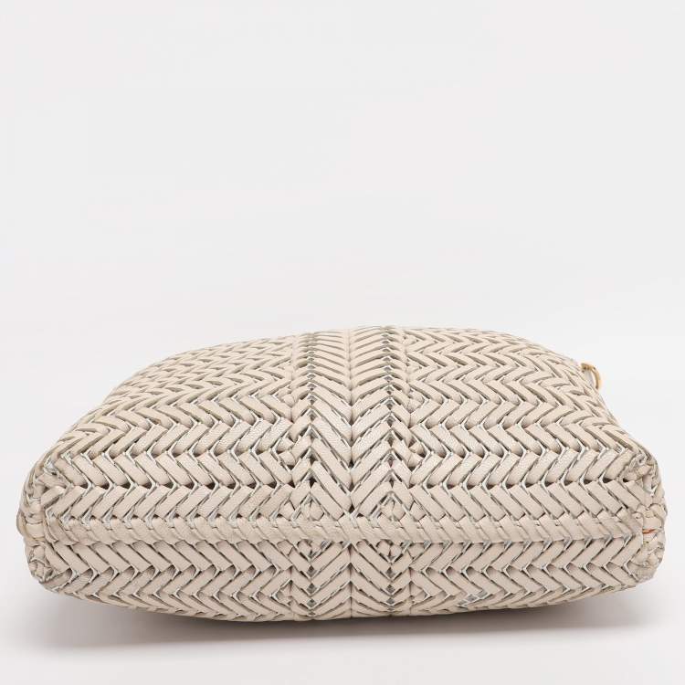 Pre Owned Anya Hindmarch Cream Woven Leather Neeson Tote