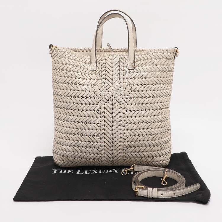 Pre Owned Anya Hindmarch Cream Woven Leather Neeson Tote