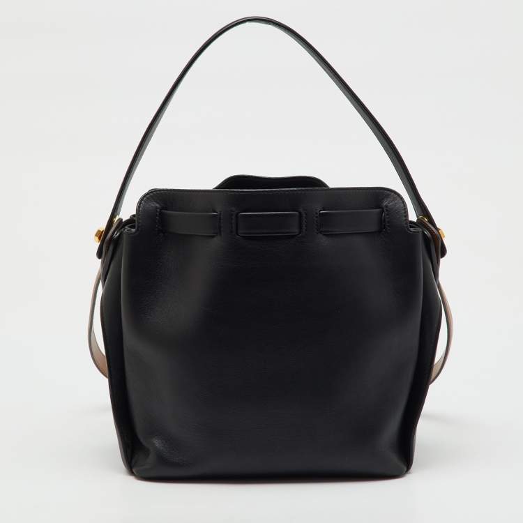 Pre Owned Anya Hindmarch Black Leather Small Shoelace Drawstring Bag