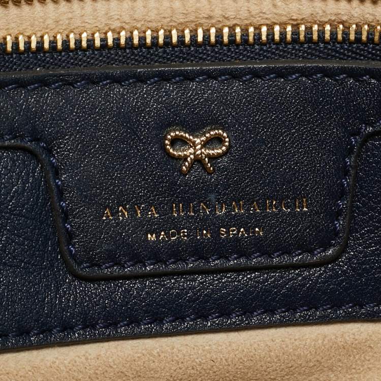 Pre Owned Anya Hindmarch Logo Flap Cream/Navy Blue Python and Leather Shoulder Bag