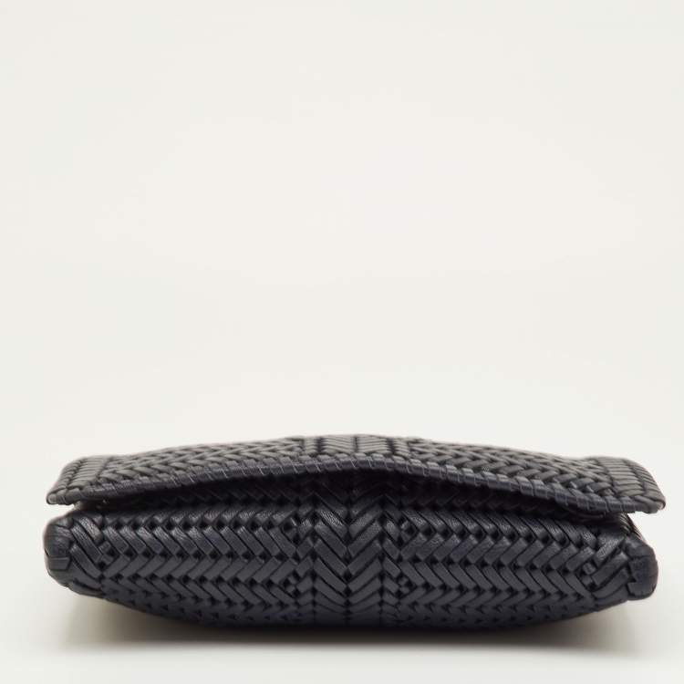 Pre Owned Anya Hindmarch Navy Blue Woven Leather Wristlet Clutch