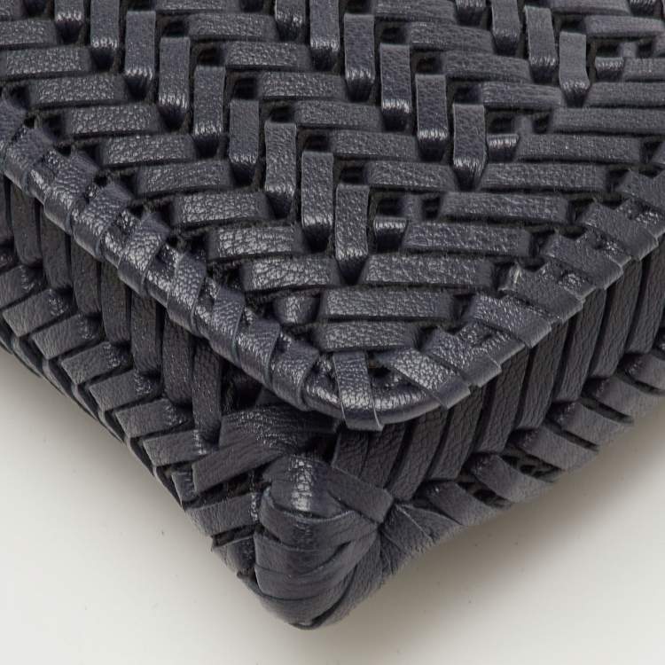 Pre Owned Anya Hindmarch Navy Blue Woven Leather Wristlet Clutch