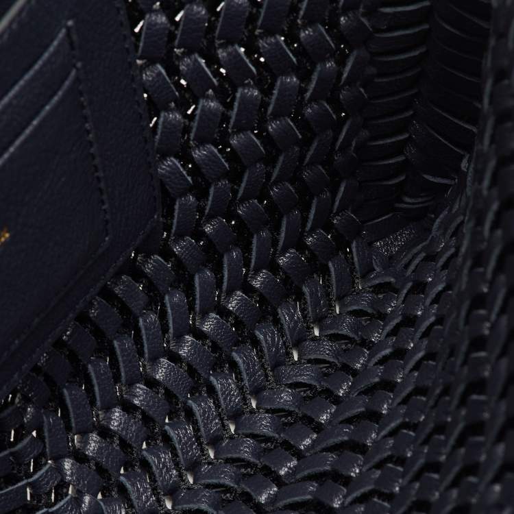 Pre Owned Anya Hindmarch Navy Blue Woven Leather Wristlet Clutch