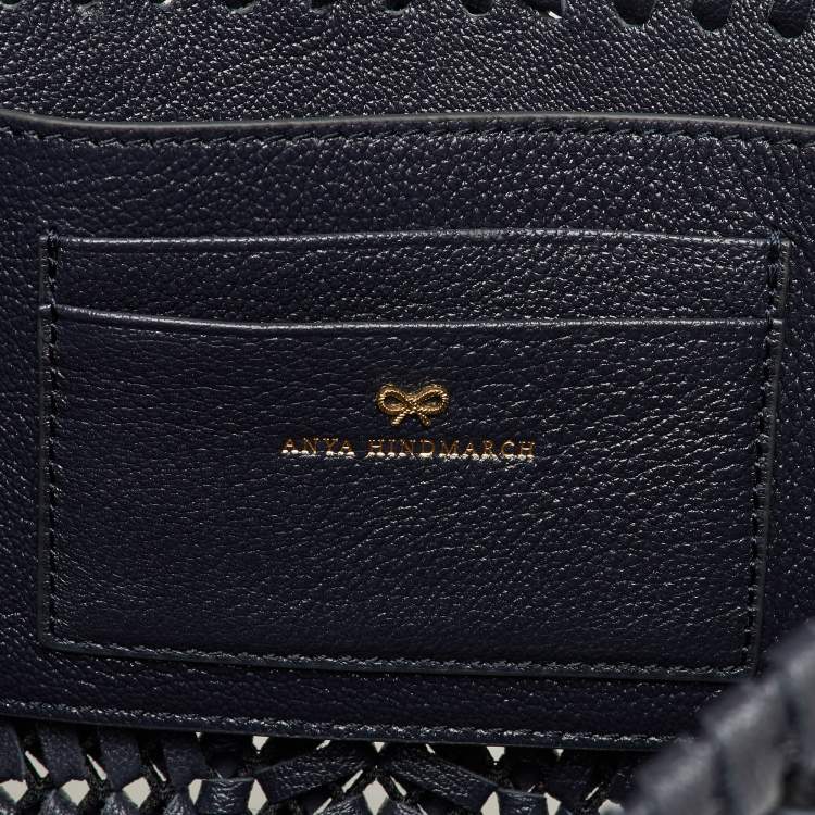 Pre Owned Anya Hindmarch Navy Blue Woven Leather Wristlet Clutch