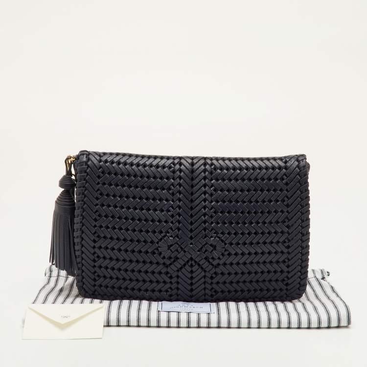 Pre Owned Anya Hindmarch Navy Blue Woven Leather Wristlet Clutch