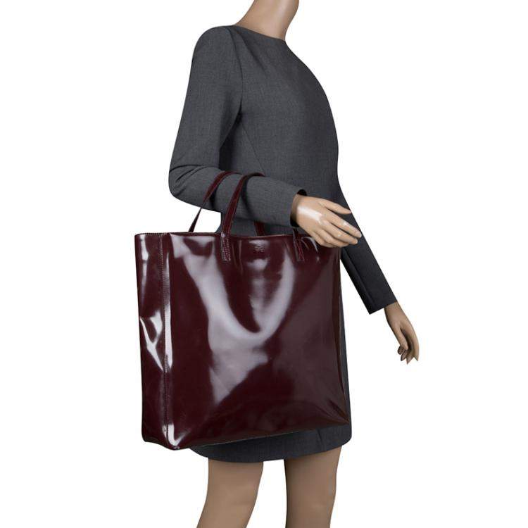 Pre Owned Anya Hindmarch Burgundy Patent Leather Tote
