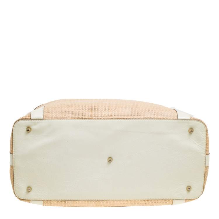 Pre Owned Anya Hindmarch Beige/Cream Raffia and Patent Leather Tote