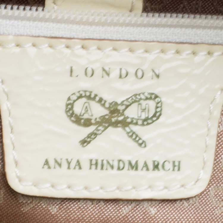 Pre Owned Anya Hindmarch Beige/Cream Raffia and Patent Leather Tote