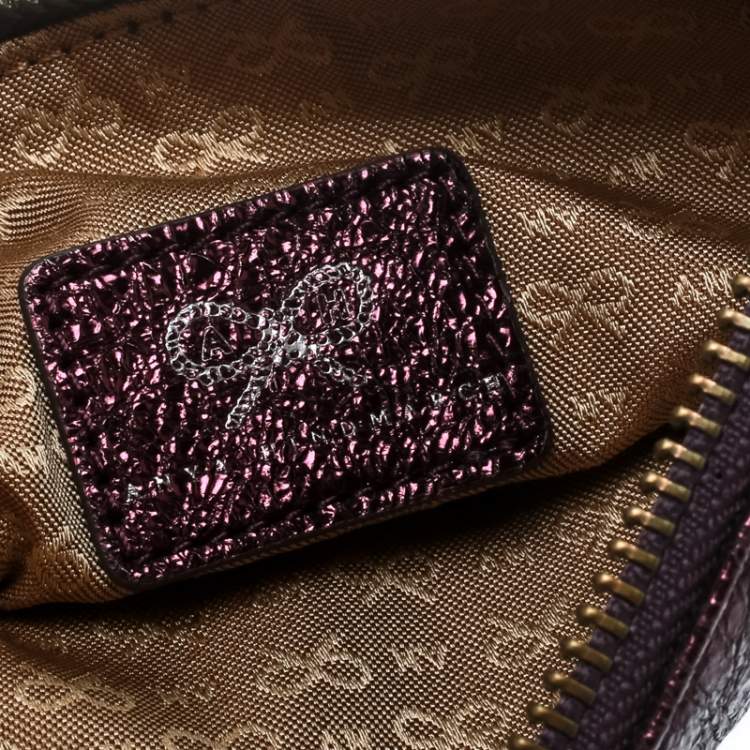 Pre Owned Anya Hindmarch Metallic Purple Scrooge Wristlet Pouch