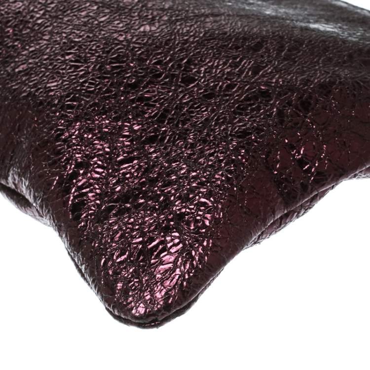Pre Owned Anya Hindmarch Metallic Purple Scrooge Wristlet Pouch