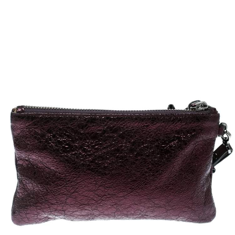 Pre Owned Anya Hindmarch Metallic Purple Scrooge Wristlet Pouch