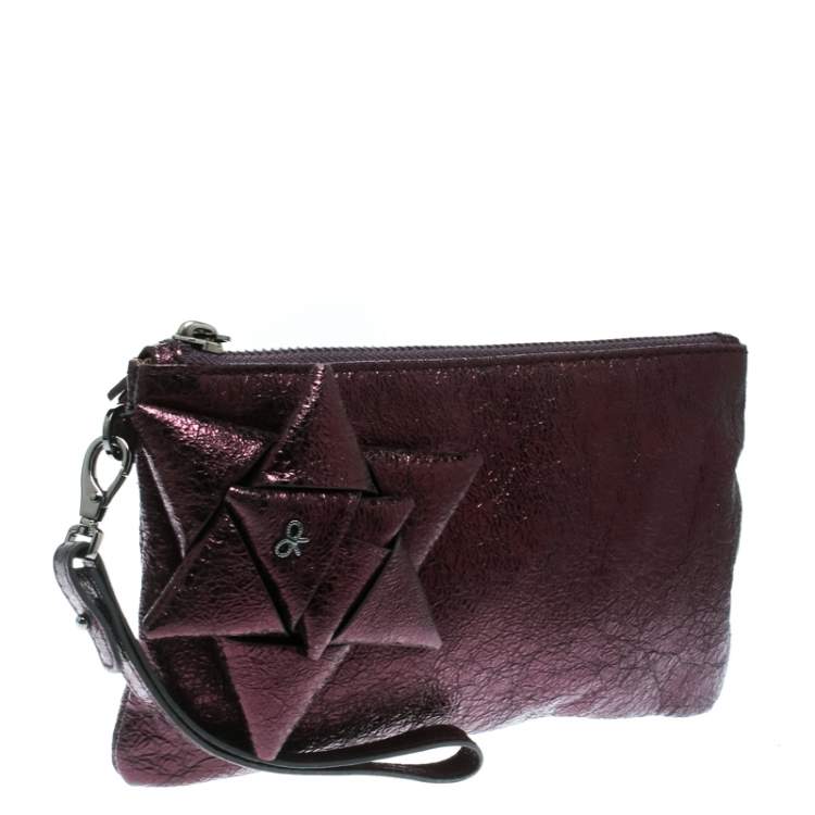 Pre Owned Anya Hindmarch Metallic Purple Scrooge Wristlet Pouch