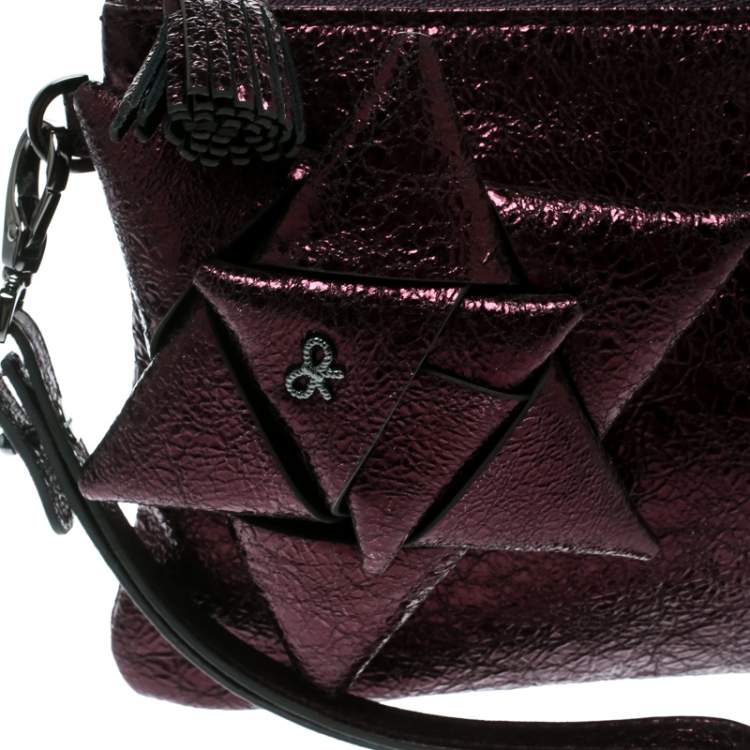 Pre Owned Anya Hindmarch Metallic Purple Scrooge Wristlet Pouch