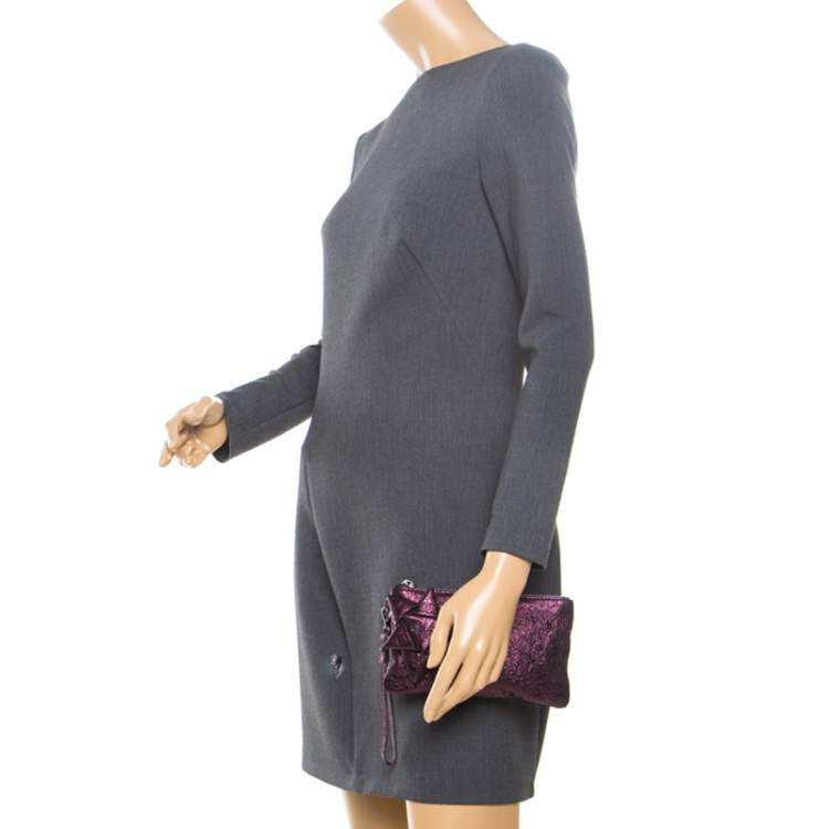 Pre Owned Anya Hindmarch Metallic Purple Scrooge Wristlet Pouch
