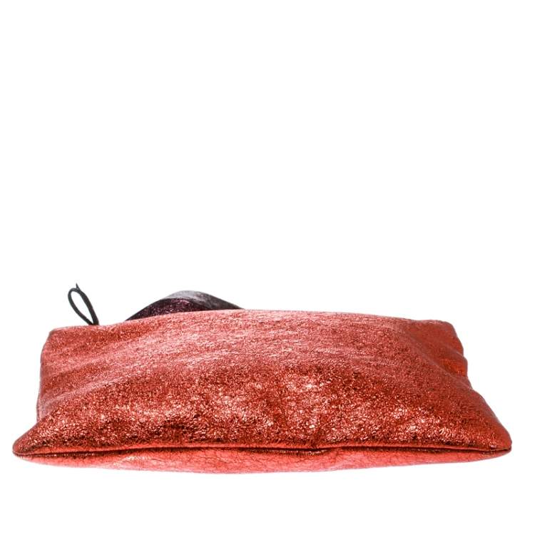 Pre Owned Anya Hindmarch Metallic Orange Bits & Bobs Zip Pouch